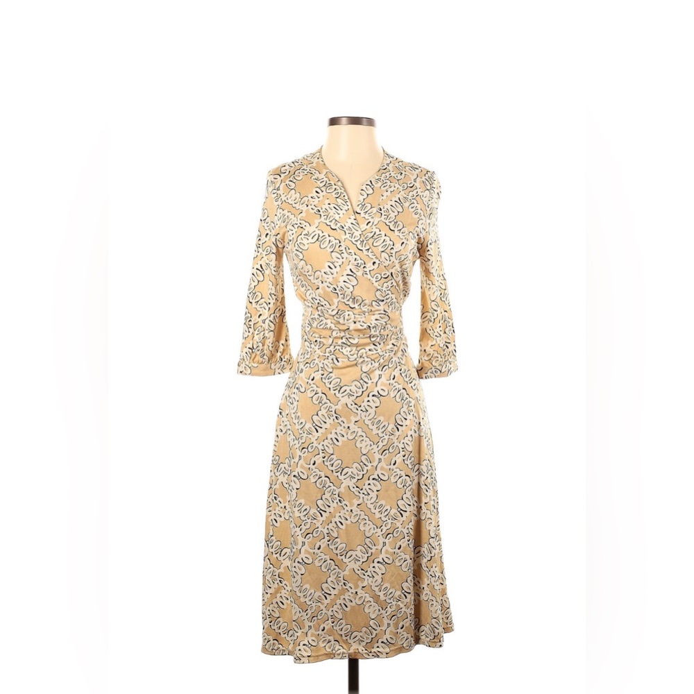 Lily Pulitzer 100% Silk Beige Patterned Wrap Dress